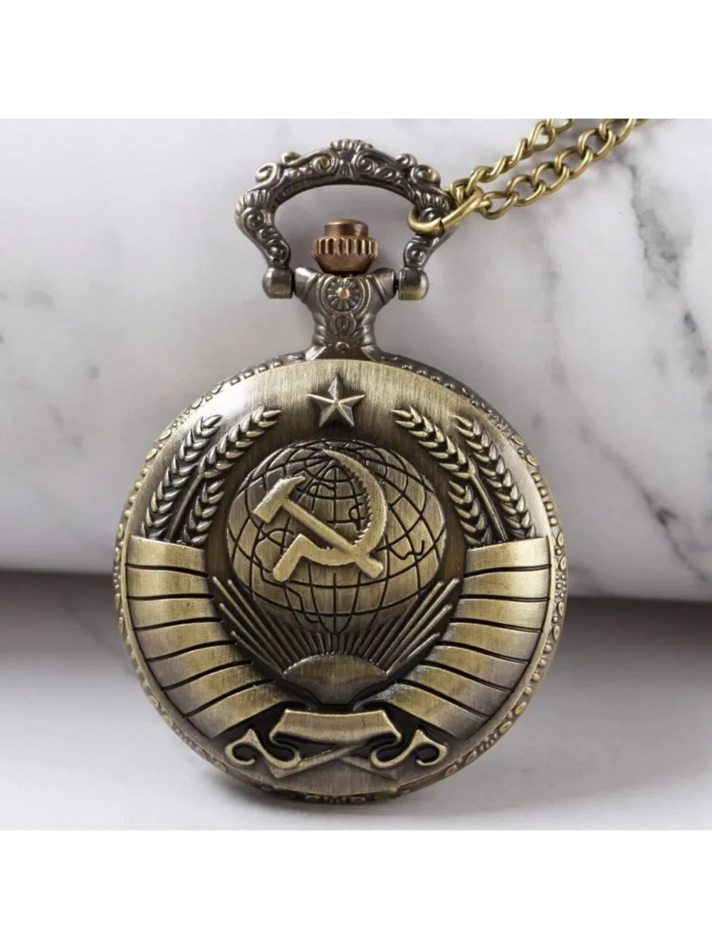 Men's Brown Analog Quartz Arabic Numerals Shape Pendant Necklace Pocket Watch